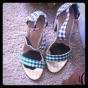 Brand New Gingham block heel sandals, no foot pads